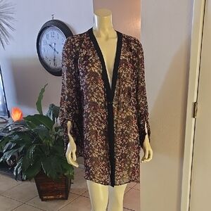 Sag Harbor Floral Kimono with Black Trim